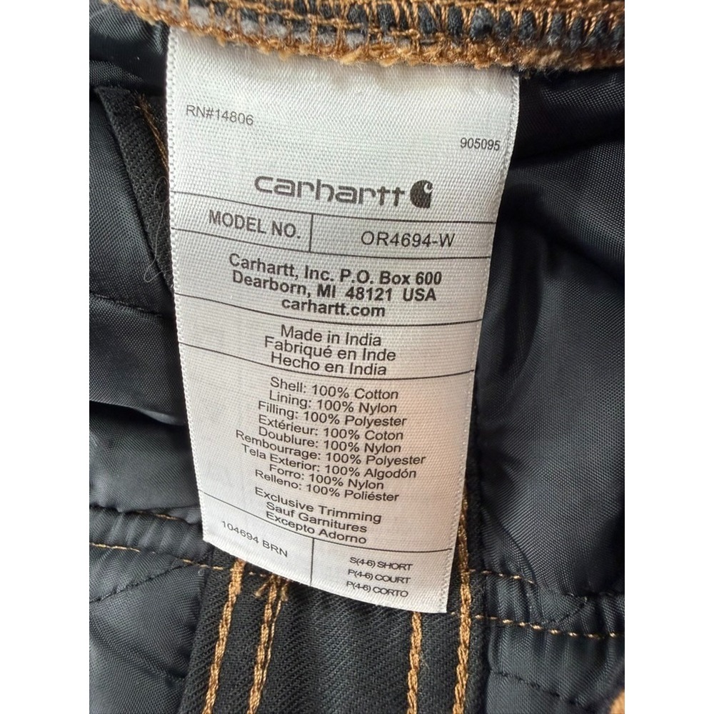 Carhartt Coverall Womens Small Short Loose-Fit Washed Duck Insulated Biberall - Picture 16 of 16